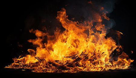 Flames and fire isolated on black background.の素材