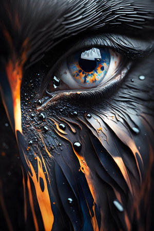 Wild animal eye detail with black feathers.Ai generatedの素材