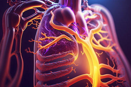 Synthetic biology and tissue bioengineering. Artificial lungs in formation and bronchial tubes and respiratory system in development. Ai generated.の素材