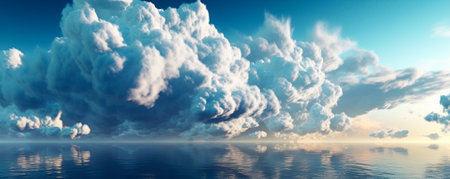 Clear blue sky and white clouds, cloud panorama from above, view from the plane.Ai generated.の素材
