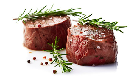Medallions or slices of beef tenderloin on white background. Ai generated.の素材