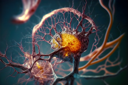Synthetic biology and tissue bioengineering. Artificial brain in formation and neural networks in development.Ai generated.の素材