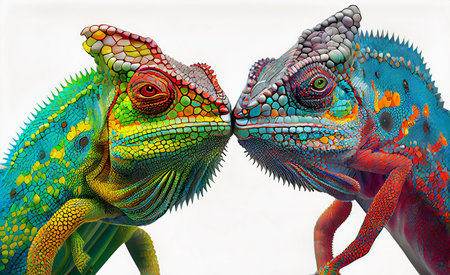 Colorful close up image of chameleons.ai generatedの素材