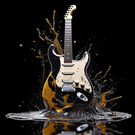 Electric guitar and dripping paint splatters.の素材
