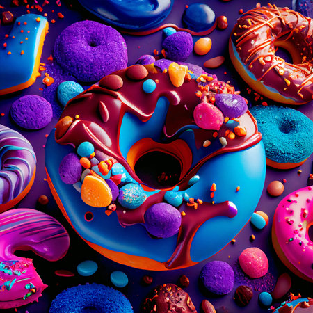 Delicious donuts of different flavors and colors with cream and chocolate.ai generatedの素材