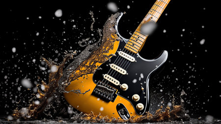 Electric guitar and dripping paint splatters.の素材