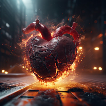 Concept of passion and romance with human heart on the city street with lights at night.の素材
