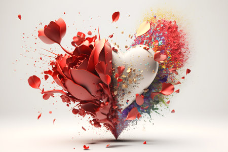 Explosion of love and color in the shape of a heart. ai generatedの素材