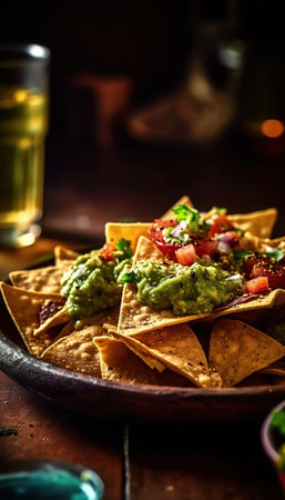 Mexican nachos, mexican food. Moody Elegance, Rustic Charm, Soft and dreamy lighting, Warm and muted colors, Warm Earthy Tonesの素材