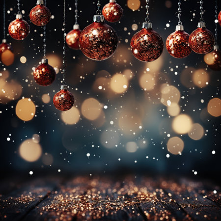 Decorated Christmas tree and lights on creative blurred background.の素材