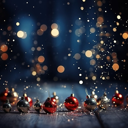 Decorated Christmas tree and lights on creative blurred background.の素材