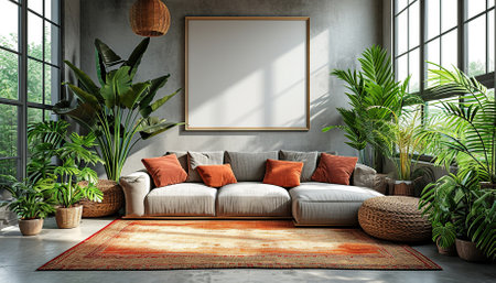 Stylish Living Room Interior with Blank frame Poster, Modern interior design.の素材