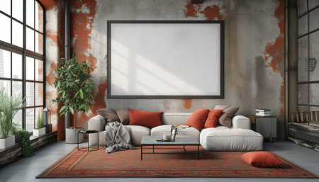Stylish Living Room Interior with Blank frame Poster, Modern interior design.の素材