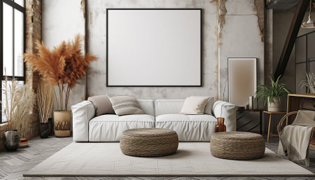 Stylish Living Room Interior with Blank frame Poster, Modern interior design.の素材