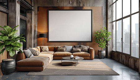 Stylish Living Room Interior with Blank frame Poster, Modern interior design.の素材