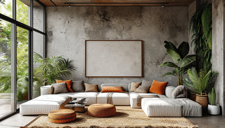 Stylish Living Room Interior with Blank frame Poster, Modern interior design.の素材
