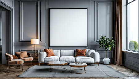 Stylish Living Room Interior with Blank frame Poster, Modern interior design.の素材