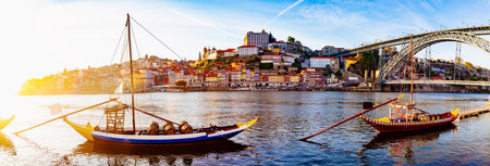 Porto city and Ribeira over Douro river from Vila Nova de Gaia, Portugal.の写真素材
