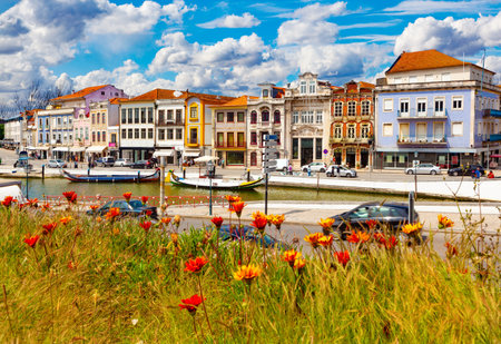 Aveiro River on a sunny afternoon on a summer day.の写真素材