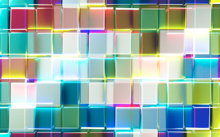 trendy design of mosaic shiny texture and neon lights. Tech and digital backdrop.3d illustrationの写真素材