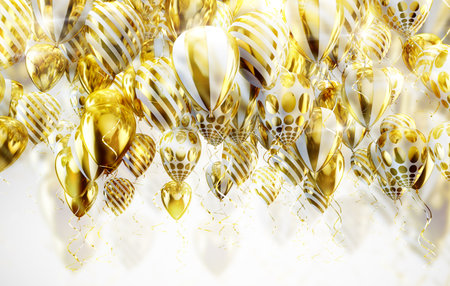 Elegant helium balloons flying on white background for announcements, birthdays and invitations.3d illustration.の写真素材