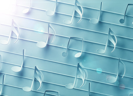 3d illustration of musical notes and musical signs of abstract music sheet.Songs and melody concept.の写真素材