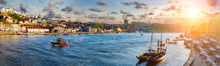 Porto city and Ribeira over Douro river from Vila Nova de Gaia, Portugal.の写真素材