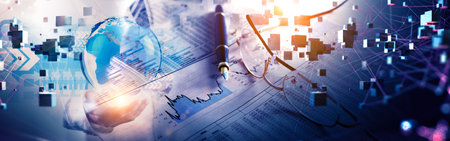 Futuristic stock chart graphic, Business investor stock exchange market and crypto currency data analytics digital technology.の写真素材