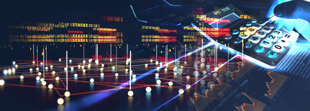 Technology and communication for analytics and data management in internet.3d illustration.の写真素材
