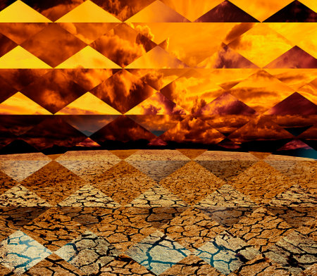 Global warming and drought abstract design or composition scenery. Dry soil and storm landscape.の写真素材