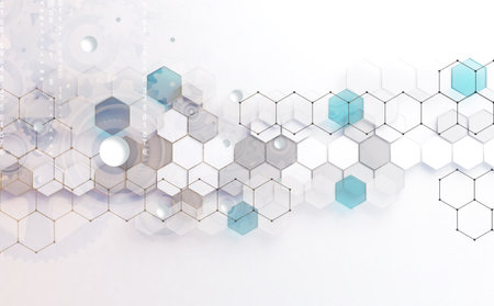 Geometric shapes in white and blue color.Futuristic circuit high computer net business backgroundの写真素材