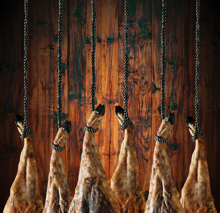 Slicing Spanish Ã­beric ham. Spanish ham and traditional food.の写真素材