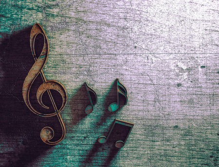3d illustration of musical notes and musical signs of abstract music sheet. Songs and melody concept.の写真素材