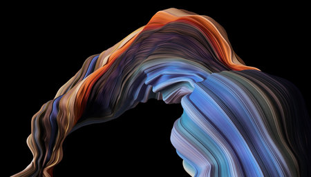 3d illustration of abstract, modern design with wavy layers and vibrant colors.