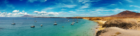 Scenic landscape in Papagayo, Playa Blanca Lanzarote, Tropical Volcanic Canary Islands Spain.の写真素材