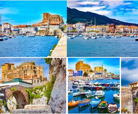 Fishing village and Boat dock. Scenic seascape. Tourism in Spainの写真素材