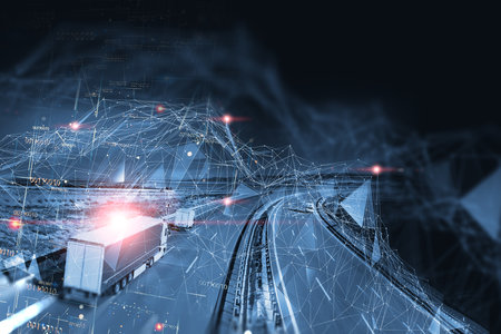 Autonomous transportation. Driverless automotive.Ai assistance and safety traffic system.の写真素材