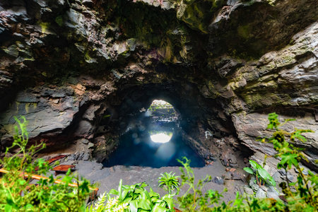 Beautiful cave in Jameos del Agua, Lanzarote, Canary Islands, Spain.の写真素材