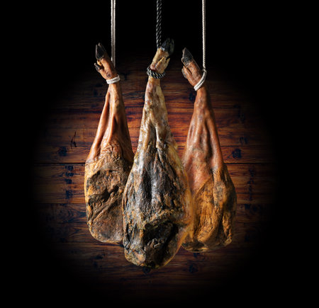 Slicing Spanish Ã­beric ham. Spanish ham and traditional food.の写真素材
