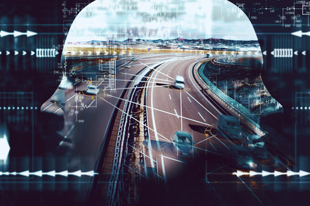 AI technology autonomous transportation. Driverless automotive.の写真素材