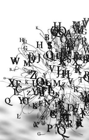 Background of letters and words on white background. Persuasion in writing and communication.の写真素材