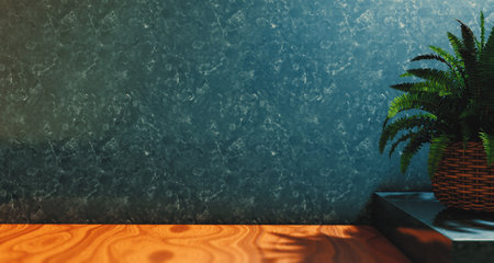 Monochrome empty wall in house with minimalist table. Wall scene mockup product for showcase, Promotion background.の写真素材