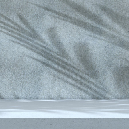 Empty floor and wall background illuminated by sunlight and plant shadows.3d illustration.の写真素材