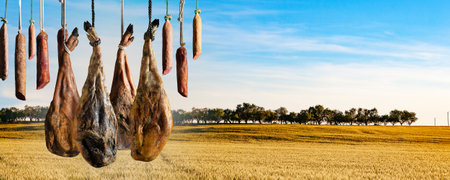 Iberian ham cut. Ham and sausages and butcher products.の写真素材