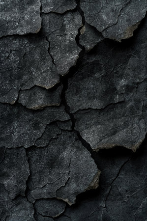 Cracked concrete wall covered with black cement texture as background for design.