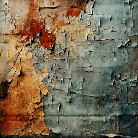 Ancient wall with rough cracked paint, old fresco texture background.の写真素材