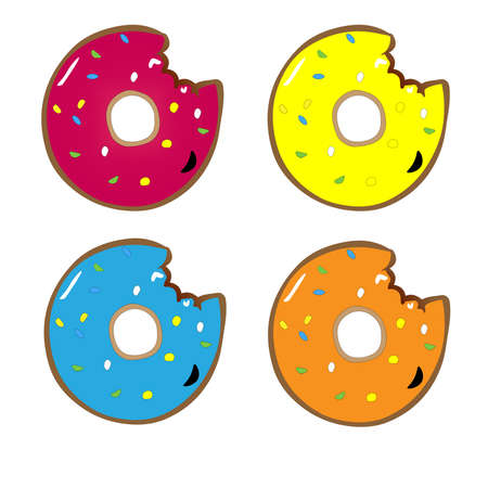 Bitten donuts texture, illustration and icon on a white backgroundの写真素材