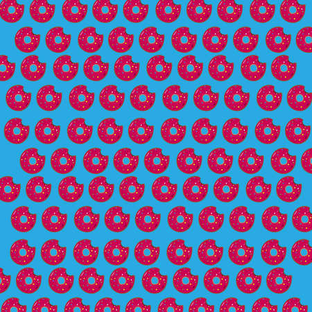 Bitten donuts texture, illustration and icon on a blue backgroundの写真素材