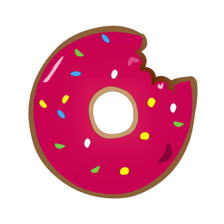 Illustration of bitten donut on a white backgroundの写真素材