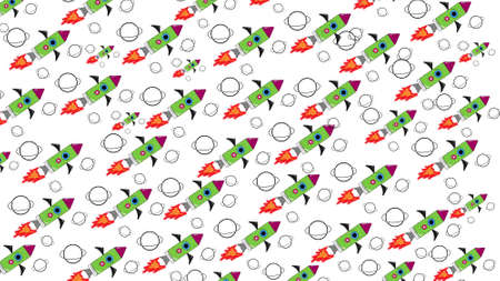 iIllustration icon texture of rocket kite with planets around on white backgroundの写真素材